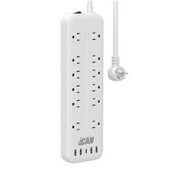 iCAN 12 Outlets Surge Protector with 4-USB A and 1-USB-C, 6ft Cord