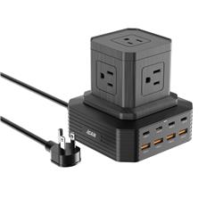 iCAN 5 Outlets 8 USB Ports PD 100W GaN Surge Protector with 6.6ft