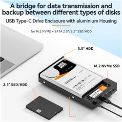 iCAN Dual Bay M.2 NVMe SSD and 3.5" to 2.5" SATA HDD/SSD Enclosure