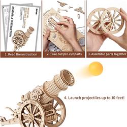 ROKR 3D Wooden Puzzle,Wheeled Siege Artillery Epic War Series