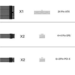 iCAN PSU Cable Extension Cable, Braided, Black,  w/Comb Kit | 1x 24 pin (20+4) | 2x 8 pin (4+4) CPU | 2X 8 Pin (6+2) GPU Set...