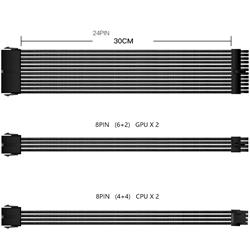 iCAN PSU Cable Extension Cable, Braided, Black,  w/Comb Kit | 1x 24 pin (20+4) | 2x 8 pin (4+4) CPU | 2X 8 Pin (6+2) GPU Set...