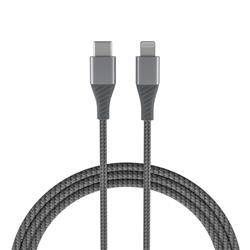 iCAN Premium 4ft USB-C to Lightning Cable, Apple MFi, Metal Connector, Braided, Grey