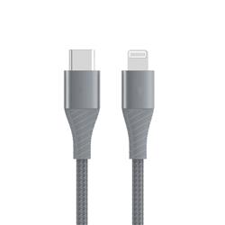 iCAN Premium 4ft USB-C to Lightning Cable, Apple MFi, Metal Connector, Braided, Grey