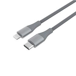 iCAN Premium 4ft USB-C to Lightning Cable, Apple MFi, Metal Connector, Braided, Grey