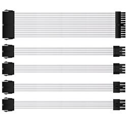 iCAN PSU Cable Extension Cable, Braided, White,  w/Comb Kit | 1x 24 pin (20+4) | 2x 8 pin (4+4) CPU | 2X 8 Pin (6+2) GPU Set...