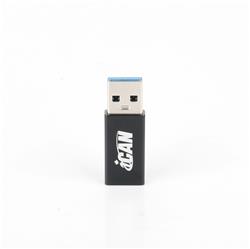 iCAN USB 3.0 A Male to Type C Female Adapter, 5G, Aluminum Black