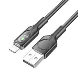 Hoco "U120 Transparent explore" intelligent power-off charging data cable iP, 1.2m (4ft), Black