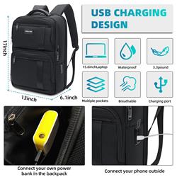 KINGSLONG 15.6" Waterproof Laptop Travel Backpack , Black(Open Box)