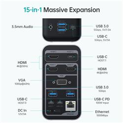 Choetech 15-in-1 USB-C 100W Quadruple Display Docking Station(Open Box)