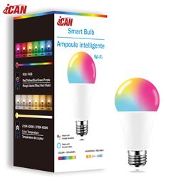 iCAN Smart Light Bulbs, A19 E26 RGBCW Color Changing LED Light Bulb.