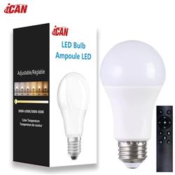 iCAN A19 E26 LED Light Bulbs with Remote, 3000K-6000K Dimmable.