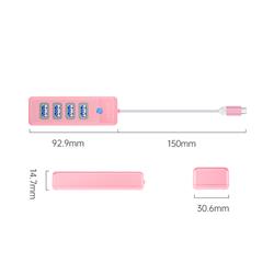 ORICO 4-Port Type-C to USB 3.0 Hub Adapter with 15cm Cable, Pink