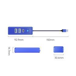 ORICO 3-Port USB-A*2 & Type-C*1 Hub with 15cm Cable, USB-A Input, Blue