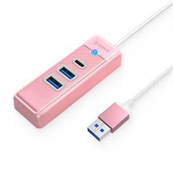 ORICO 3-Port USB-A*2 & Type-C*1 Hub with 15cm Cable, USB A Input, Pink