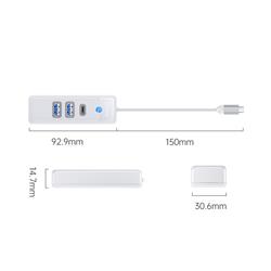 ORICO 3-Port USB-A*2 & Type-C*1 Hub, 15cm Cable, USB-C Input, White