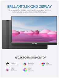 Arzopa 16'' Display, IPS Panel, 2560 x 1600 FHD, 60Hz Kickstand