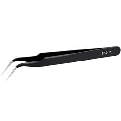 King'sdun ESD-15 Anti Static Precision Magnetic Curved Elbow Steel Tweezers for Repairing Mobile Phone, Computer and Laptop.