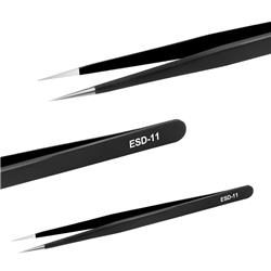 King'sdun ESD-11 Anti-Static Stainless Steel Straight Tine Tweezers for Electronic Soldering, Mobile Phone Repairing, Leather W