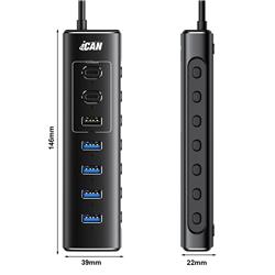 iCAN 7-Port USB 3.2 10Gbps Powered Hub with Individual On/Off Switches(Open Box)