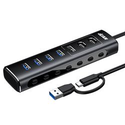 iCAN 7-Port USB 3.2 10Gbps Powered Hub with Individual On/Off Switches(Open Box)