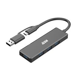 iCAN 4-Port USB 3.0 Ultra Slim Hub with USB-A/C Connectors