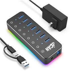 iCAN 7-Port Powered USB 3.0 Hub with Individual On/Off Switch