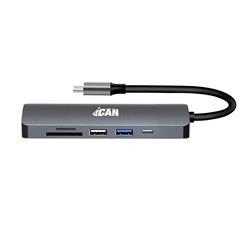 Hub adaptateur USB-C iCAN 6 en 1 avec HDMI, alimentation PD 100 W(Open Box)
