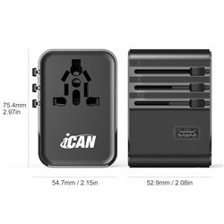 iCAN 45W 5-Port Universal Travel Adapter with 3 USB-C and 2 USB-A