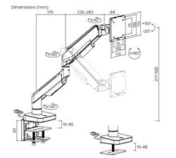 Brateck Heavy-Duty RGB Gas Spring Single Monitor Arm, fit 17"-49", Weight up to 20kg