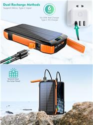 Choetech 20000mAh 45W Solar Wireless Power Bank, 4 Outputs + 2 Inputs