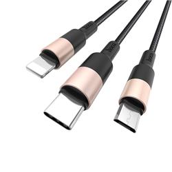 HOCO "X26 Xpress" one pull three charging cable,iP+Micro+Type-c, 1m (3.3ft), Black