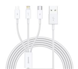 Baseus "Superior Series" Fast Charging Data Cable USB to M+L+C 3.5A ,1.5m (5ft), White(Open Box)