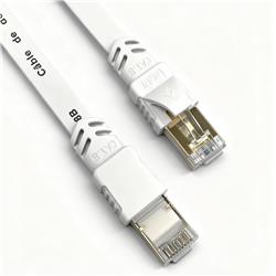 Câble Ethernet plat blindé iCAN CAT8, 40 Gbit/s, STP, 2,1 m, blanc