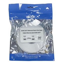 Câble Ethernet plat blindé iCAN CAT7, 10 Gbit/s, STP, 35 pieds, blanc