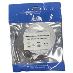 iCAN CAT7 Shielded Flat Ethernet Cable, 10Gbps, STP, 15FT, White