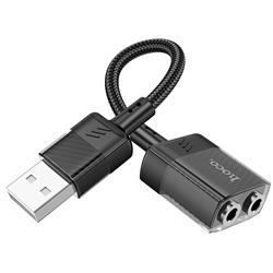 Hoco "LS37" carte son externe transparente 2-en-1 pour écouteurs adaptateur USB-A vers 3.5mm*2