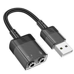 Hoco "LS37" carte son externe transparente 2-en-1 pour écouteurs adaptateur USB-A vers 3.5mm*2
