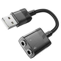 Hoco "LS37" carte son externe transparente 2-en-1 pour écouteurs adaptateur USB-A vers 3.5mm*2