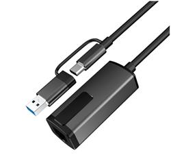 iCAN USB Type-C and USB-A to RJ-45 2.5G Aluminum Adapter, Black