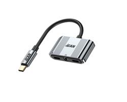 iCAN Type-C Male to 2xAudio (Type-C+3.5mm) with PD 60W Adapter