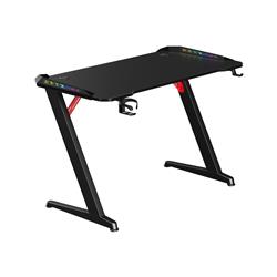 Armoury 47 Inch Z Shaped RGB Gaming Desk, Carbon Fibre Grain Top, PC Gamer Workstations with Headphone hooks & Cup holder, Blac