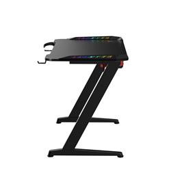 Armoury 47 Inch Z Shaped RGB Gaming Desk, Carbon Fibre Grain Top, PC Gamer Workstations with Headphone hooks & Cup holder, Blac