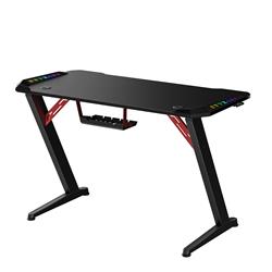 Armoury 47 Inch Z Shaped RGB Gaming Desk, Carbon Fibre Grain Top, PC Gamer Workstations with Headphone hooks & Cup holder, Blac