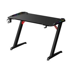 Armoury 47 Inch Z Shaped RGB Gaming Desk, Carbon Fibre Grain Top, PC Gamer Workstations with Headphone hooks & Cup holder, Blac