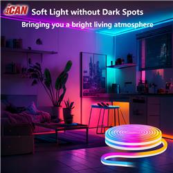 Guirlande lumineuse au néon RGBIC, bandes lumineuses à LED de 3 m, synchronisation musicale, conception DIY