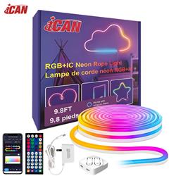 Guirlande lumineuse au néon RGBIC, bandes lumineuses à LED de 3 m, synchronisation musicale, conception DIY