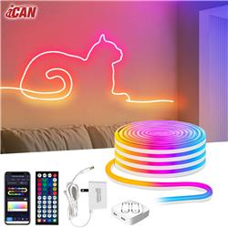 Guirlande lumineuse au néon RGBIC, bandes lumineuses à LED de 16,4 pieds, synchronisation musicale, conception DIY
