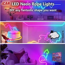 Guirlande lumineuse au néon RGBIC, bandes lumineuses à LED de 16,4 pieds, synchronisation musicale, conception DIY