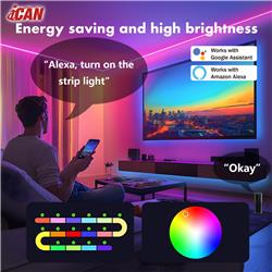 iCAN Smart LED RGB+IC 16.4ft Strip Lights, Music Sync, APP Control.